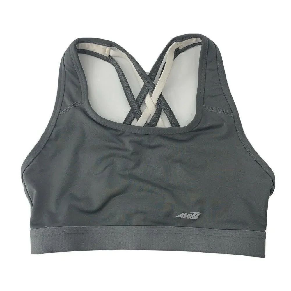 AVIA Gray Strappy Cross Back Sports Bra Small